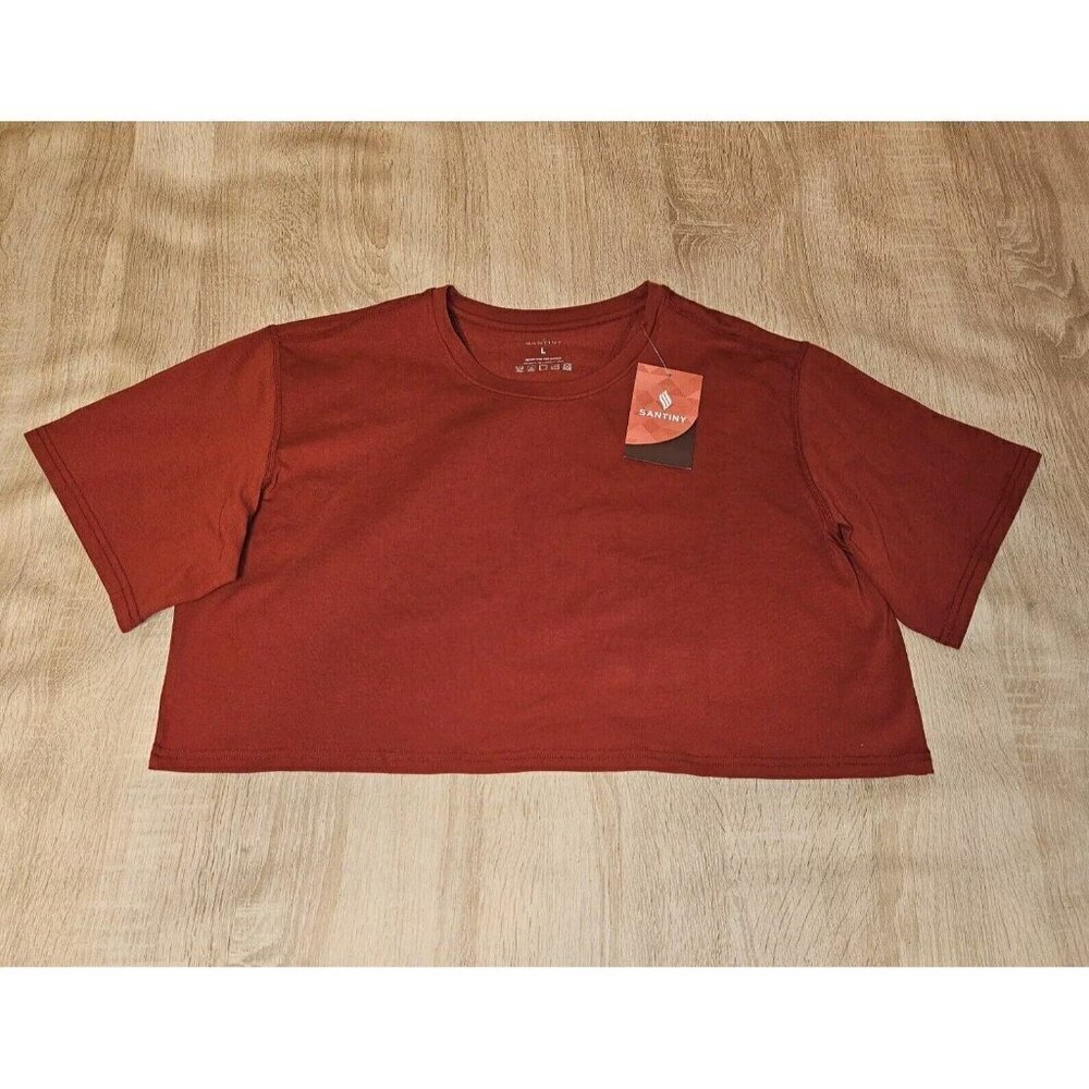 Santiny Red Size L Womens Crop Top Athletic Wear Workout Shirt Nwt